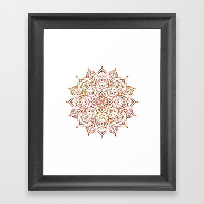 Pink & Orange Mandala on White Framed Art Print
