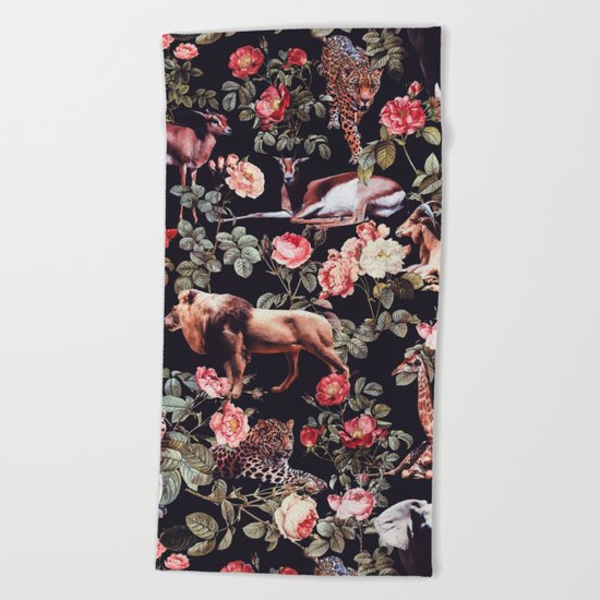 Animals and Floral Pattern Beach Towel