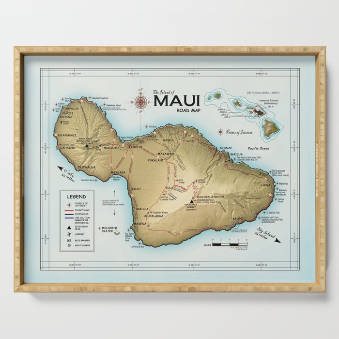 Maui [Atlas Inspired] Points of Interest Road Map Serving Tray