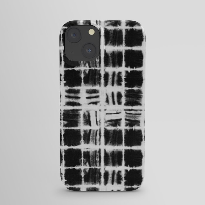 Black and white squares with white lines grunge pattern iPhone Case
