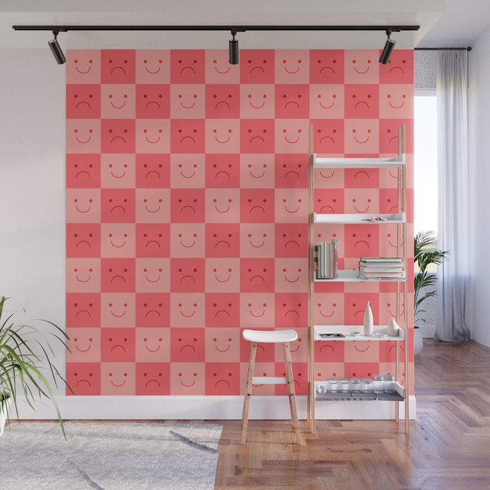 Plaid of Emotions pattern pink Wall Mural