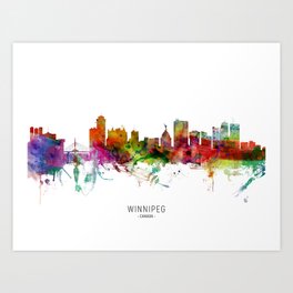 Winnipeg Canada Skyline Art Print | Cityscape, Watercolour, Michaeltompsett, Winnipegcityscape, Painting, Watercolor, Winnipegcanvas, Winnipeg, Canada, Winnipegprint 