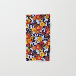 Red, Yellow, Orange & Navy Blue Flowers/Floral Pattern Hand & Bath Towel