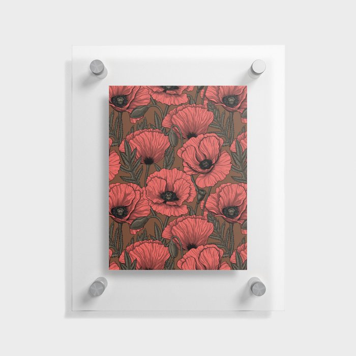 Poppy garden in coral and brown Floating Acrylic Print