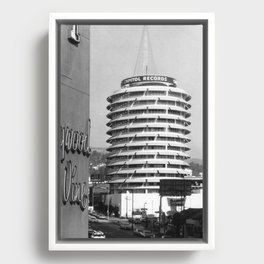Capital Records Building, Los Angeles, California black and white photograph / black and white photography Framed Canvas