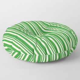 [ Thumbnail: Light Yellow and Forest Green Colored Lines/Stripes Pattern Floor Pillow ]