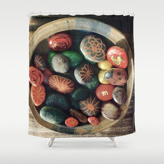 Rock art in ceramic bowl Shower Curtain