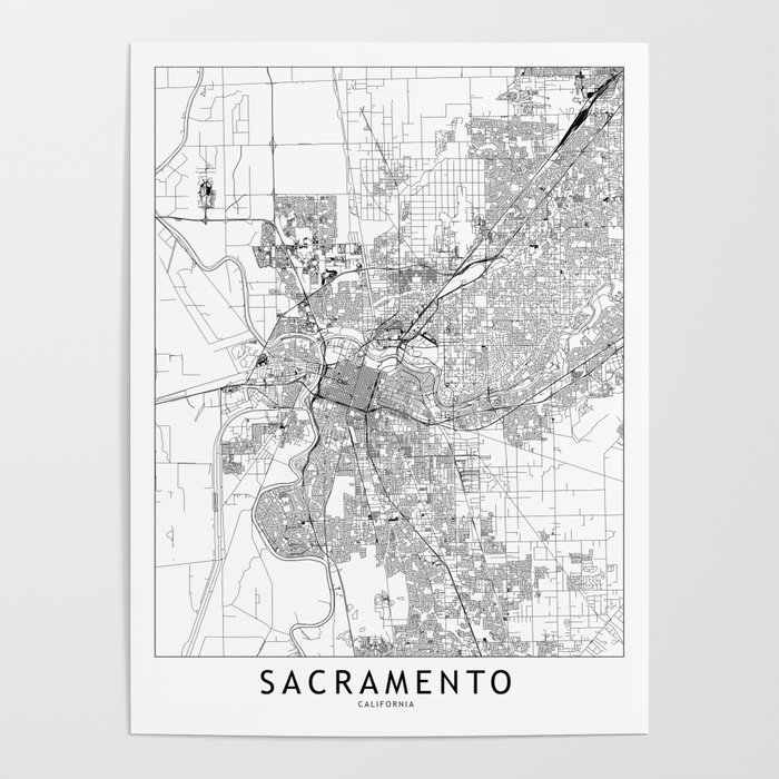 Sacramento White Map Poster