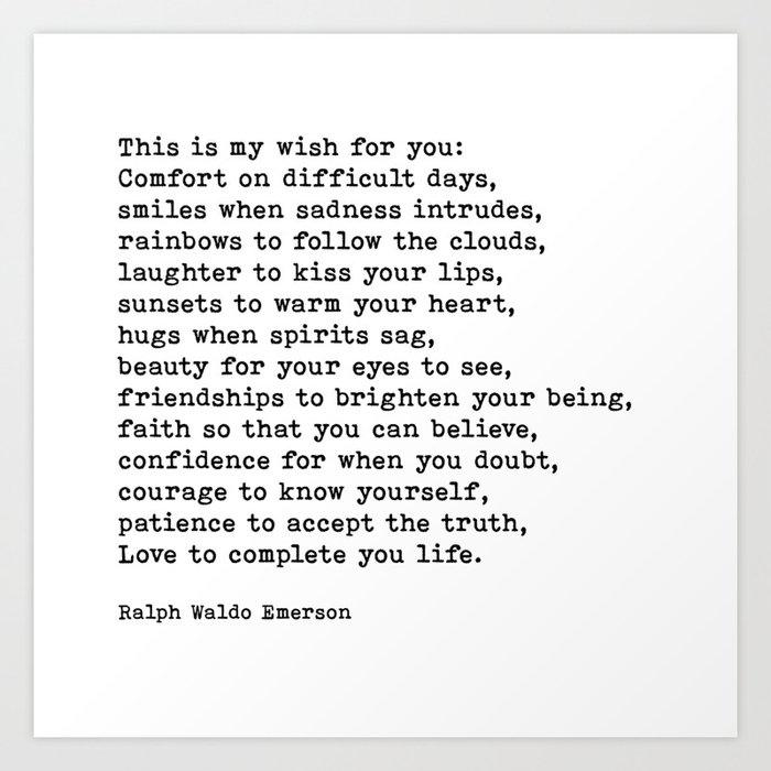 My Wish For You Ralph Waldo Emerson Quote Art Print By Theartshed Society6