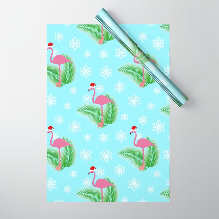 Flamingo at winter with snowflakes Wrapping Paper