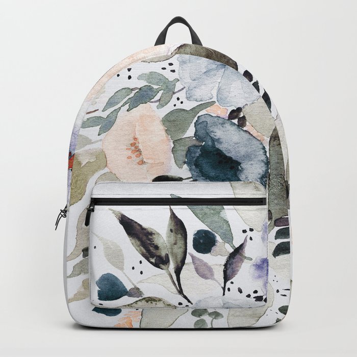 Loose Blue and Peach Floral Watercolor Bouquet  Backpack