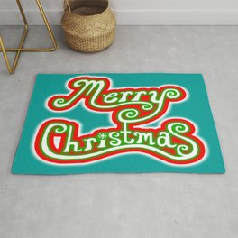 Glowing Merry Christmas Red White Green Rug