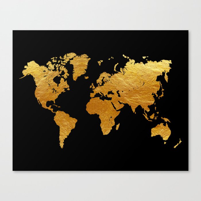 Black And Gold Foil World Map Canvas Print By Anabellstar Society6