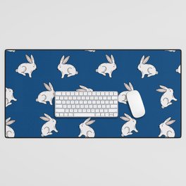 Rabbit pattern in dark blue Desk Mat