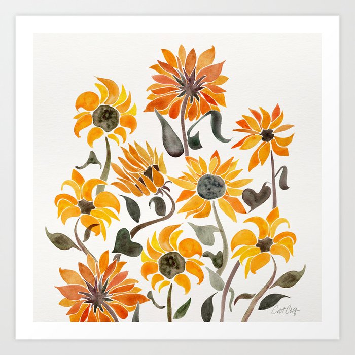 Sunflower Watercolor – Yellow & Black Palette Kunstdrucke Sunflower Watercolor – Yellow & Black Palette Kunstdrucke