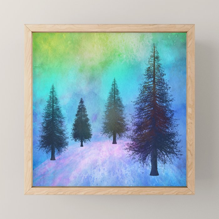 Pine Trees In The Northern Lights Framed Mini Art Print By