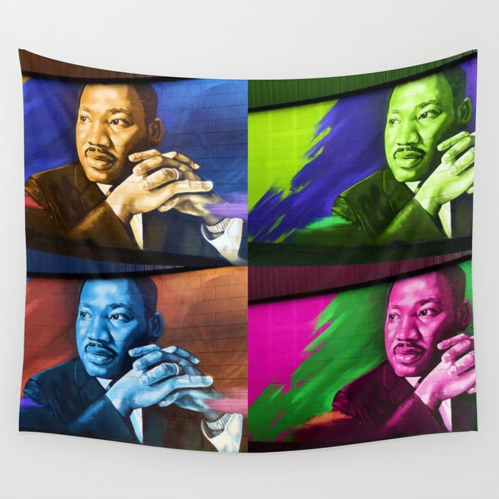 Martin Luther King African American civil rights black lives matter colorful collage portrait painting Wall Tapestry