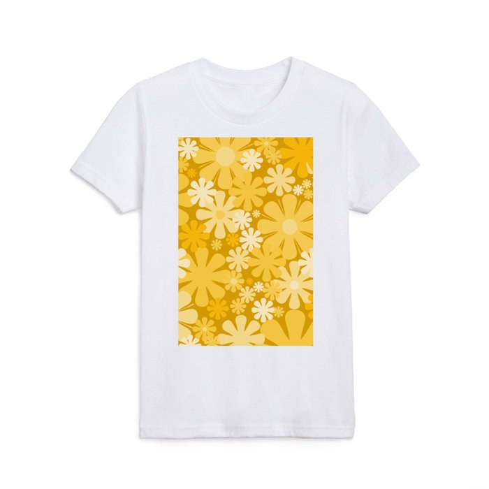 Retro 60s 70s Aesthetic Floral Pattern in Honey Mustard Yellow Tones Kids T Shirt