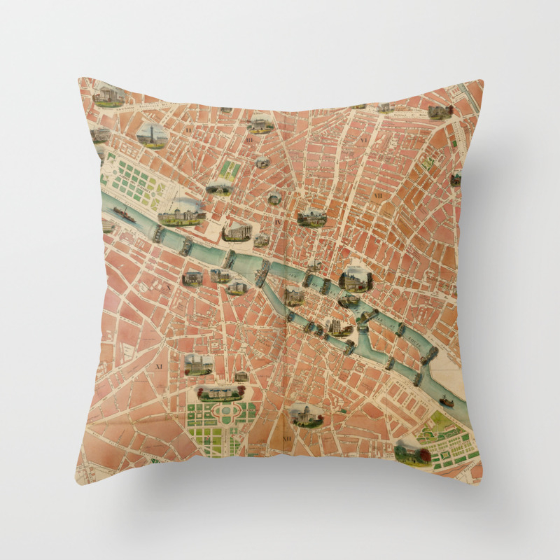 Paris France Map Throw Pillow 