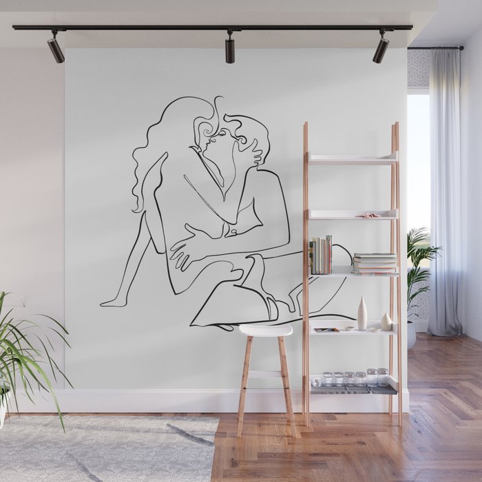 The kiss, continuous line Wall Mural