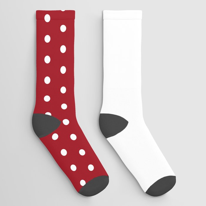 Polka Dots on Red and White Vertical Split Socks