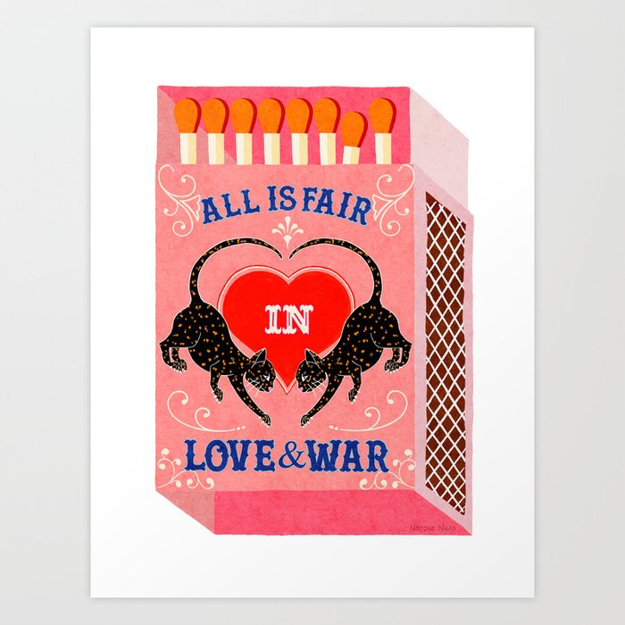 All is Fair in Love and War Vintage Matchbox Rose & Navy Palette with Leopard Art Print