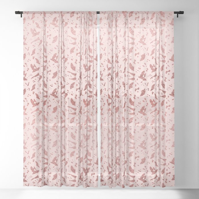 Ombre Rose Gold Metallic Foil Animal Spots on Pink Rosebud Sheer Curtain
