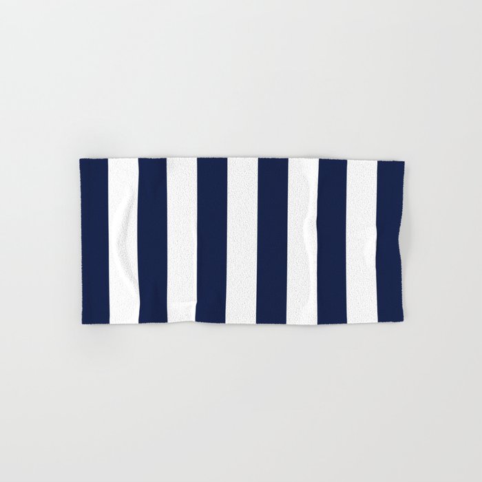 Navy Blue Bold Awning Cabana Stripe Lines Minimalist Stripes Line Drawing Hand & Bath Towel