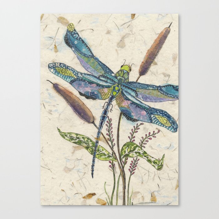 ""Dragonflies and Cattails" Canvas Print