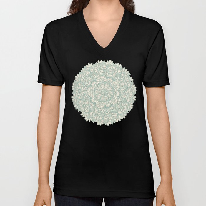 Sage Medallion with Butterflies & Daisy Chains V Neck T Shirt