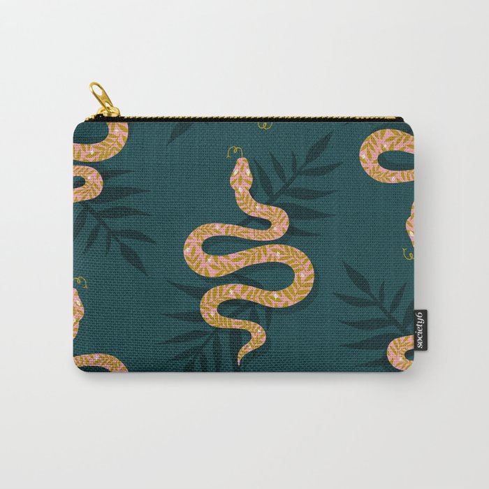 Tropical Serpent – Teal & Blush Carry-All Pouch