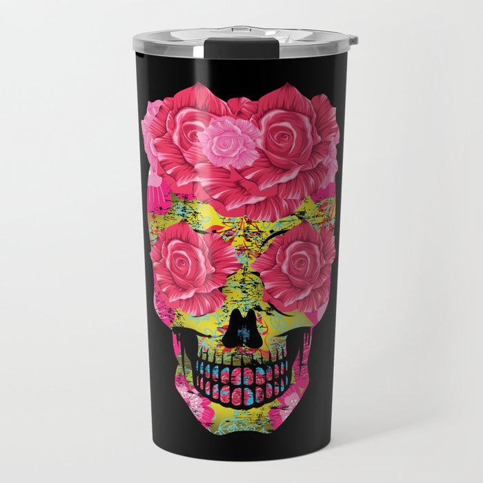 Floral Sugar Skull Muertos Day Of Dead Halloween Travel Mug