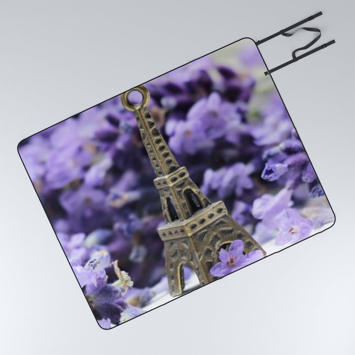 France Photography - Mini Sculpture Of The Eiffel Tower By Purple Petals Picnic Blanket