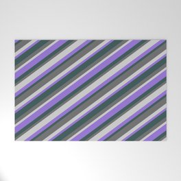 [ Thumbnail: Purple, Dark Slate Gray, Dim Gray, and Light Grey Colored Lined Pattern Welcome Mat ]