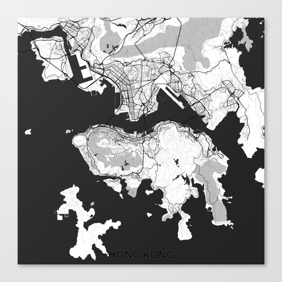 Hong Kong Map Gray Canvas Print