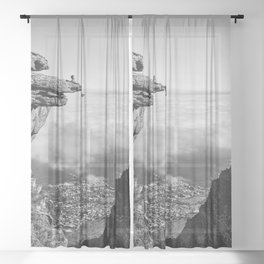 Lake of the clouds; on top of the world extreme rock climbing black and white photograph - photography - photographs Sheer Curtain
