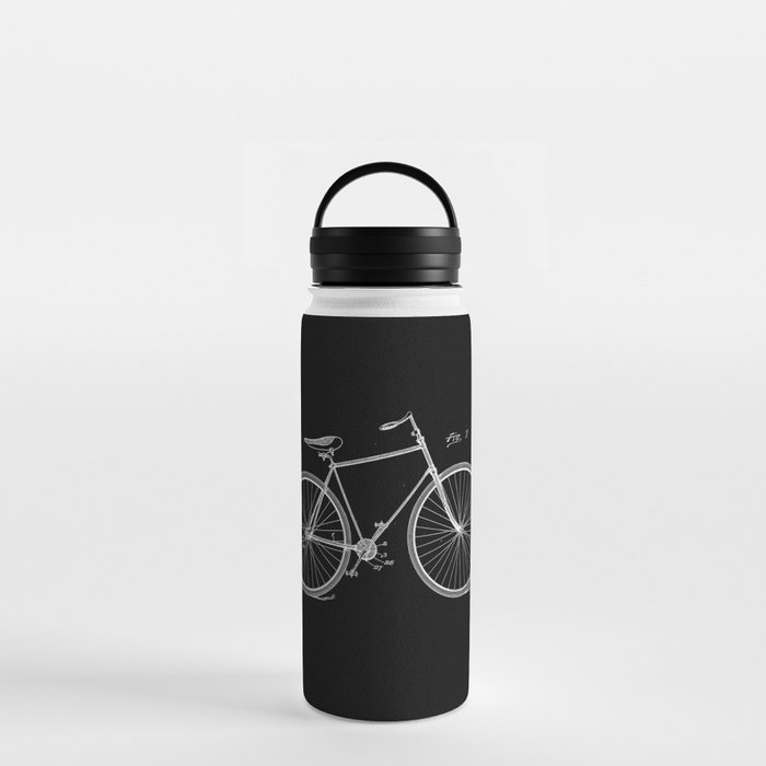 Vintage Bicycle Patent Black Water Bottle