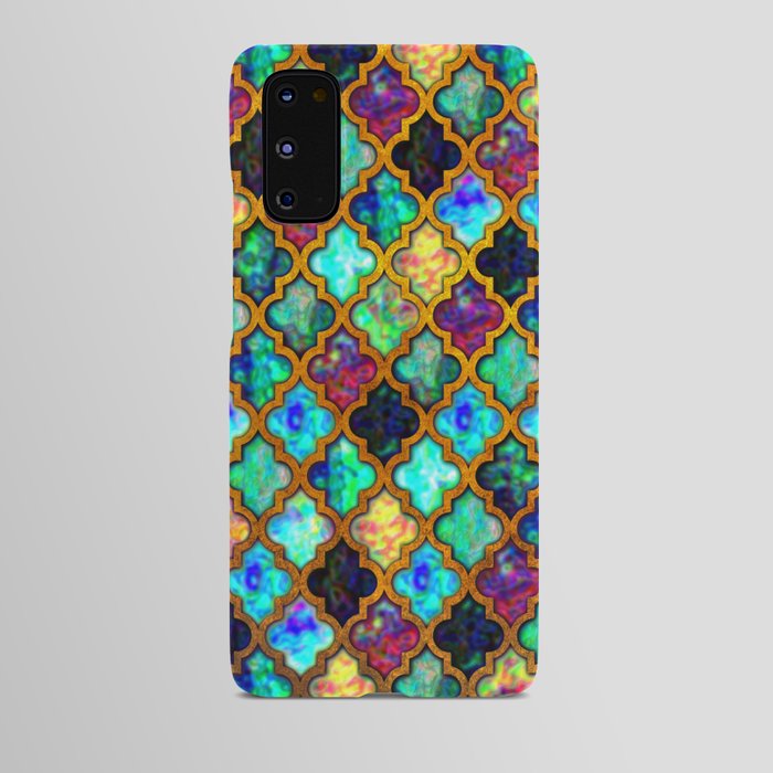 Moroccan tiles iridescent pattern golden mesh Android Case