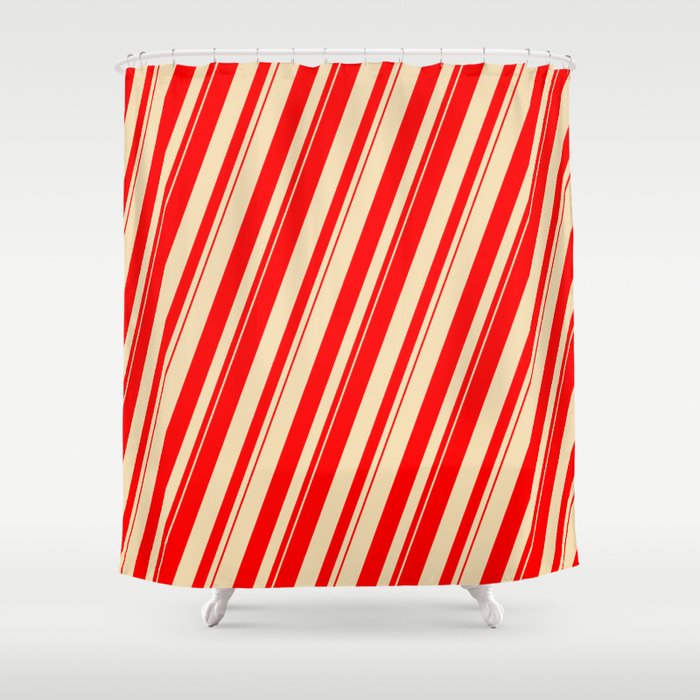 Tan and Red Colored Lines Pattern Shower Curtain