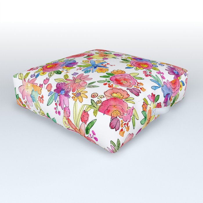 Colorful Watercolor Flower Bouquets Outdoor Floor Cushion