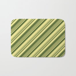 [ Thumbnail: Dark Olive Green & Tan Colored Lined/Striped Pattern Bath Mat ]