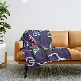 Neon Video Game Accessories Pattern Throw Blanket