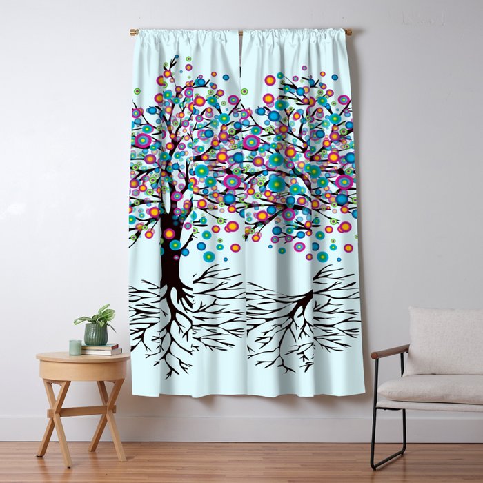 Tree Of Life Rainbow Flowers Blackout Curtain By Wizzies Society6