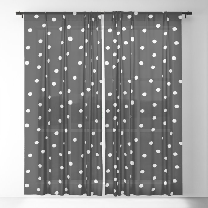 Minimal White Dots with Black Background Sheer Curtain