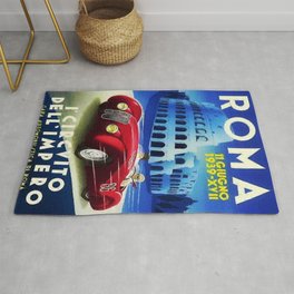 Roma, Italy Gran Prix Racing sports car roman coliseum vintage advertising poster wall decor for kitchen, dinning room, office  Rug