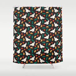 Abstract Birds and Shapes - Dark Background Shower Curtain