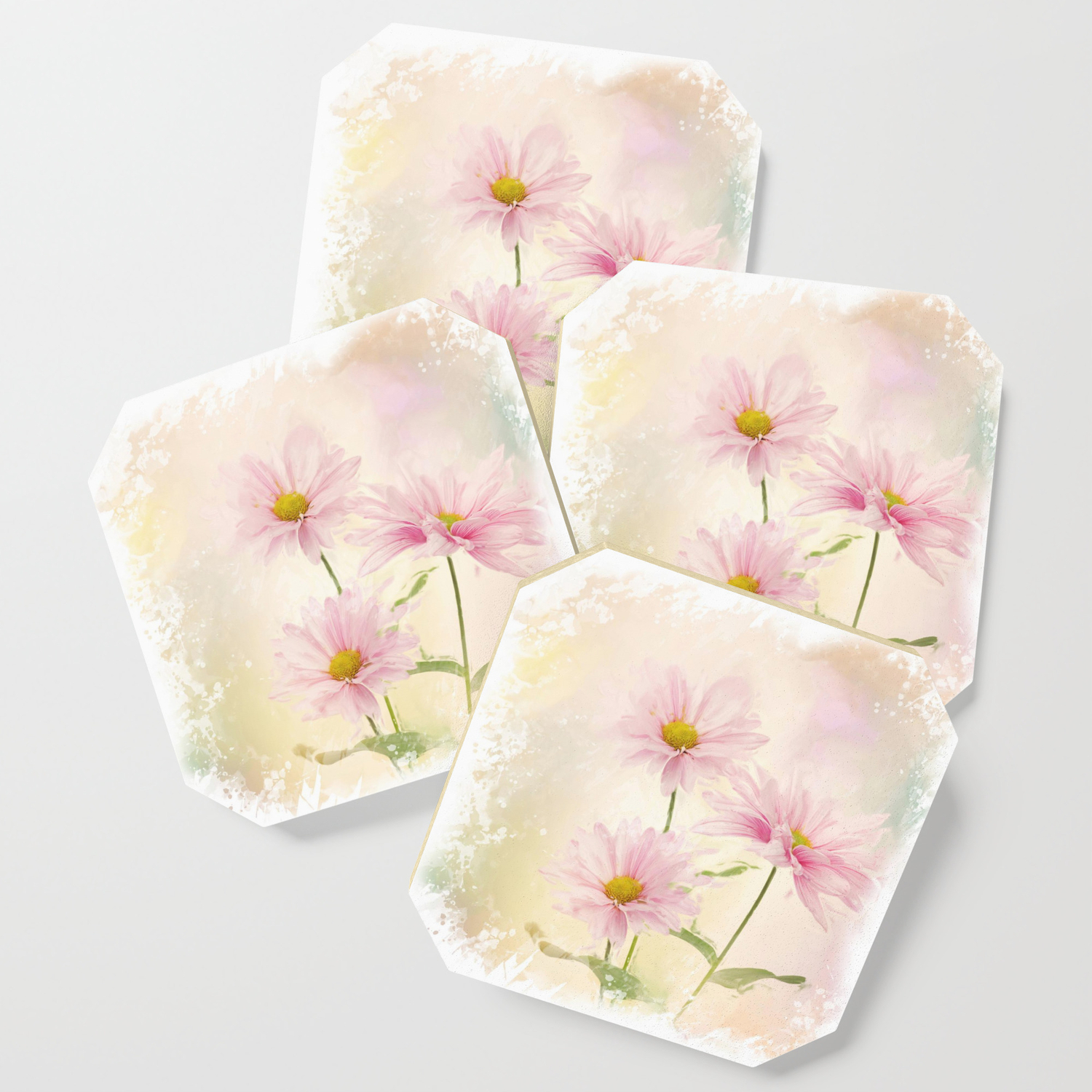 Digital Painting Of Pink Daisy Flowers Coaster By Svetlanna Society6