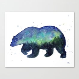 Polar Bear Silhouette with Northern Lights Galaxy Canvas Print