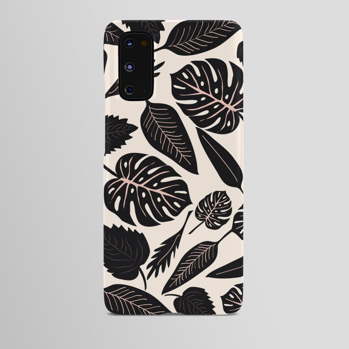 Monstera leaves Black and beige Android Case