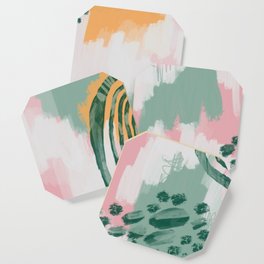 Pink and Green Abstract Art Print Coaster